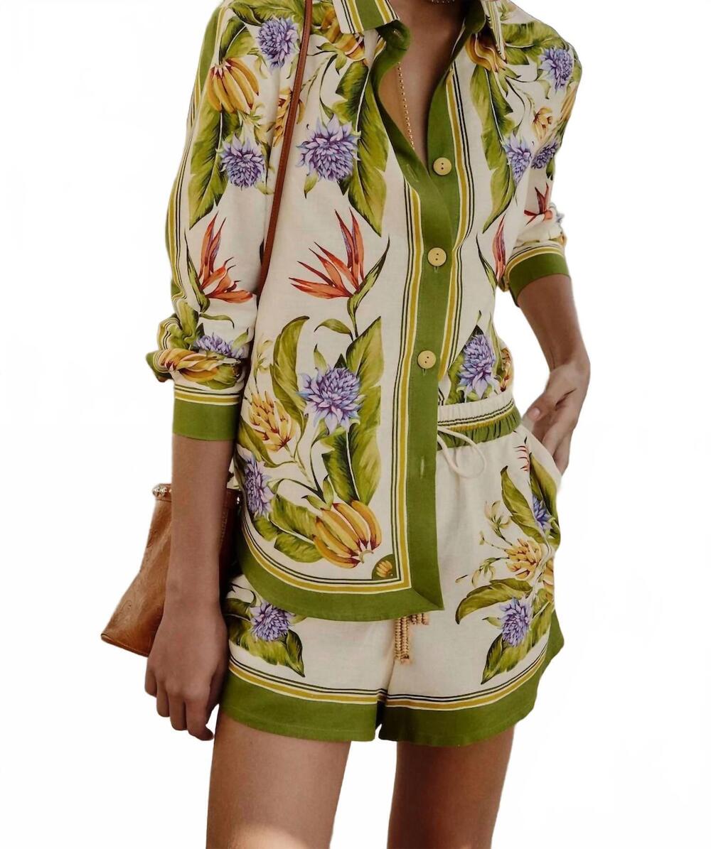 NEW FARM RIO linen ecovero travel shorts in green - Picture 5 of 6
